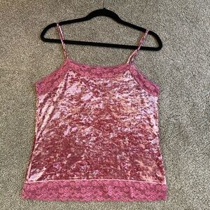Romeo & Juliet Couture  Pink Velvet Lace Trim Cami